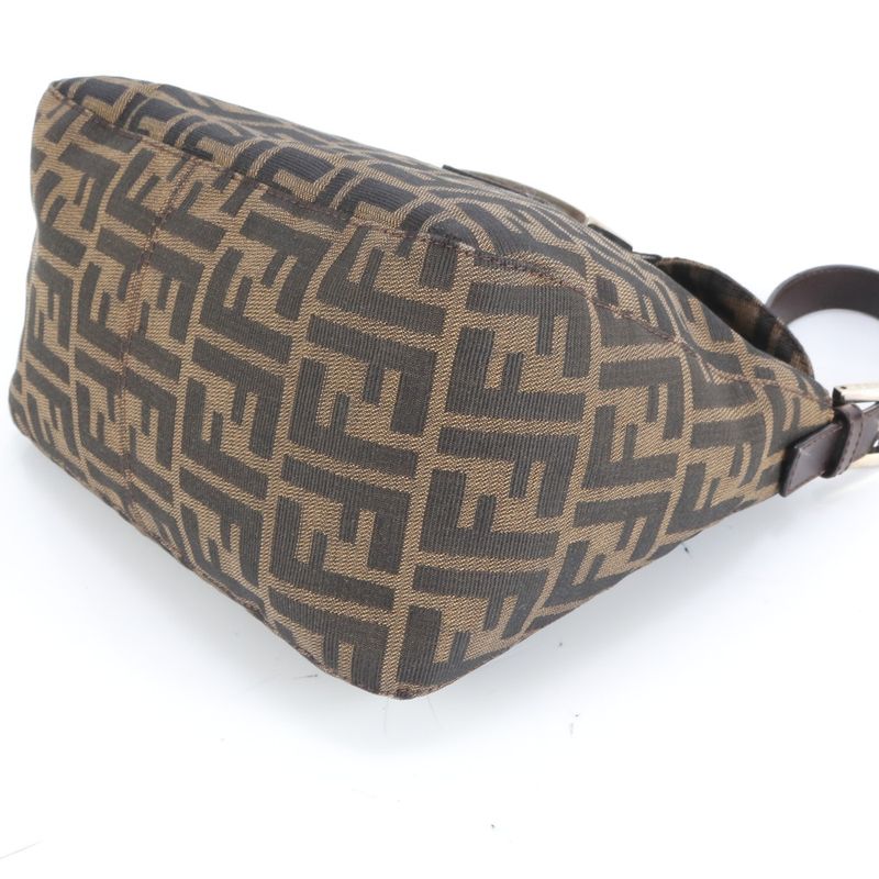 Fendi Zucca Mamma Bucket FF Hardware Leather Shoulder Bag Hand Brown Ladies RUM