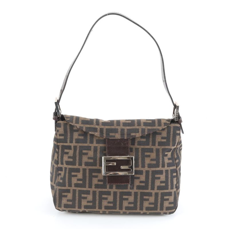 Fendi Zucca Mamma Bucket FF Hardware Leather Shoulder Bag Hand Brown Ladies RUM