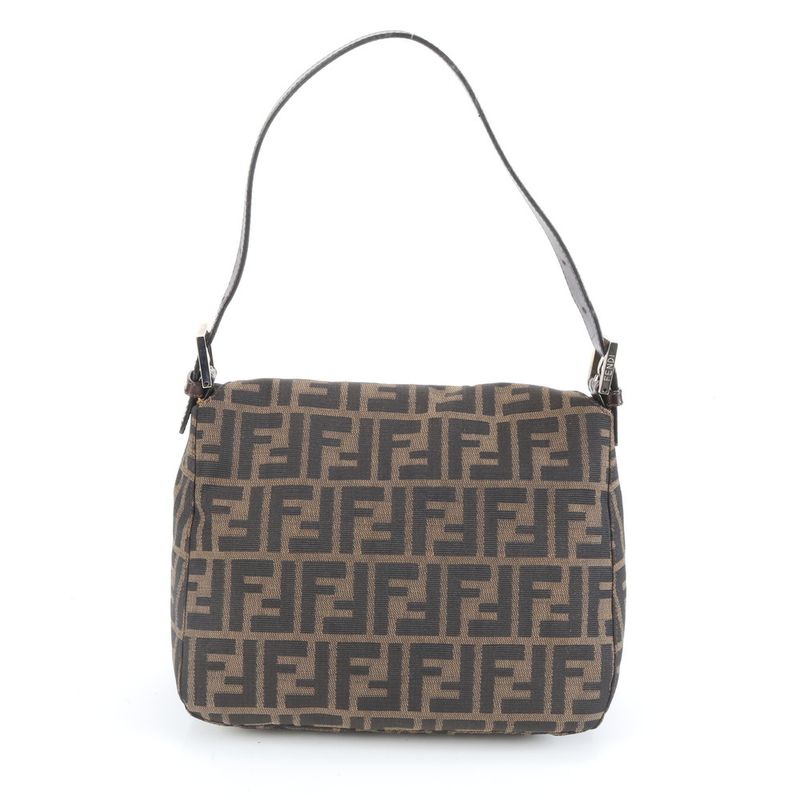 Fendi Zucca Mamma Bucket FF Hardware Leather Shoulder Bag Hand Brown Ladies RUM