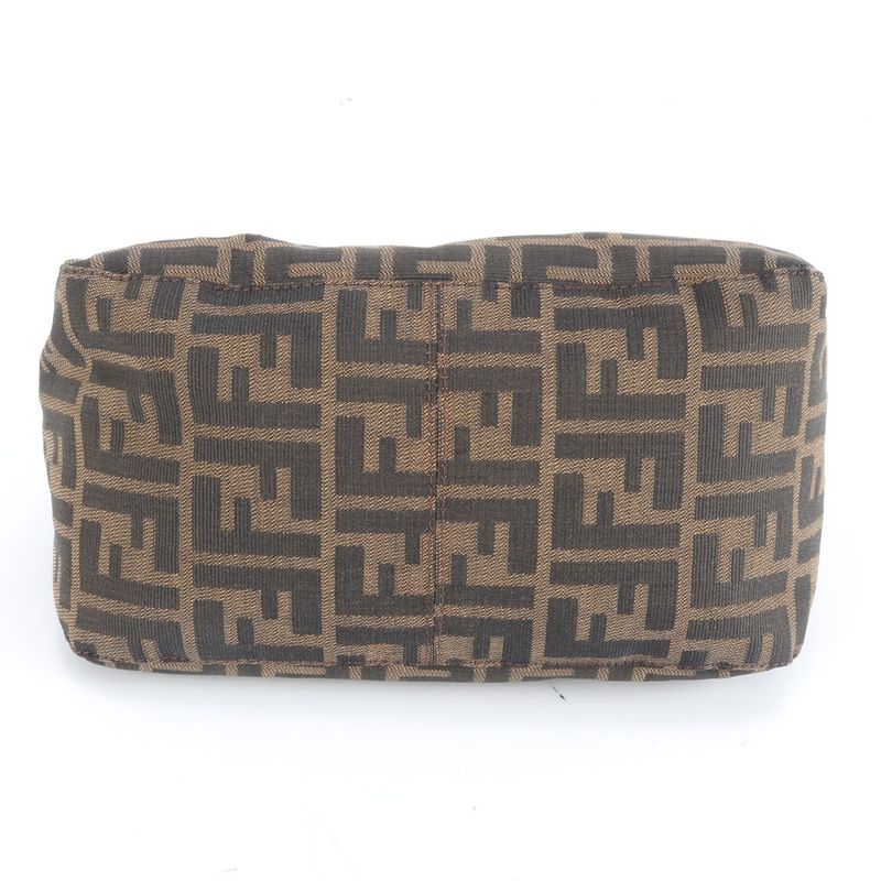 Fendi Zucca Mamma Bucket FF Hardware Leather Shoulder Bag Hand Brown Ladies RUM