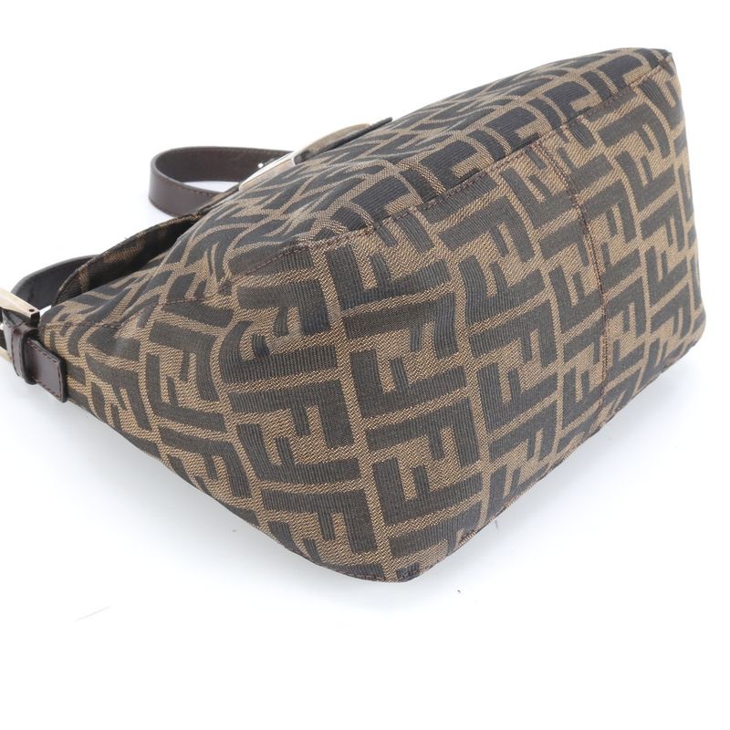 Fendi Zucca Mamma Bucket FF Hardware Leather Shoulder Bag Hand Brown Ladies RUM