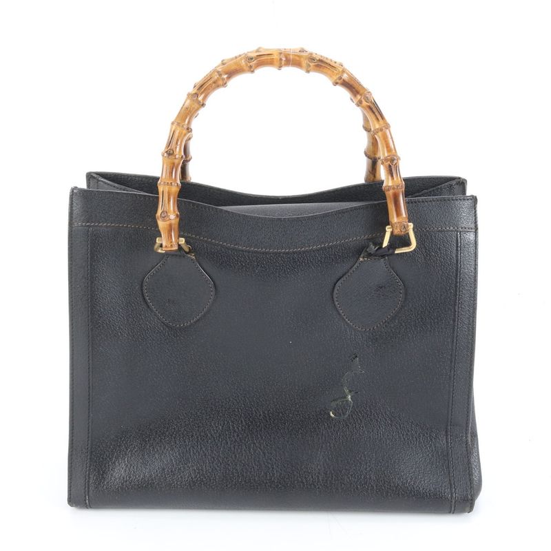 Gucci Bamboo Diana Leather Tote Bag Hand Genuine Leather Black Women's RUM