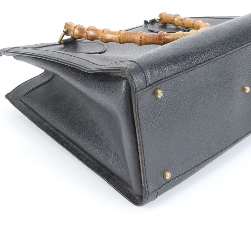 Gucci Bamboo Diana Leather Tote Bag Hand Genuine Leather Black Women's RUM