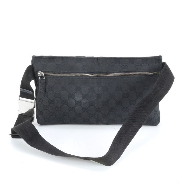 Gucci GG Canvas 28566 Leather 2WAY Body Bag Crossbody Waist Pouch Shoulder