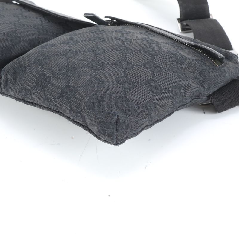 Gucci GG Canvas 28566 Leather 2WAY Body Bag Crossbody Waist Pouch Shoulder