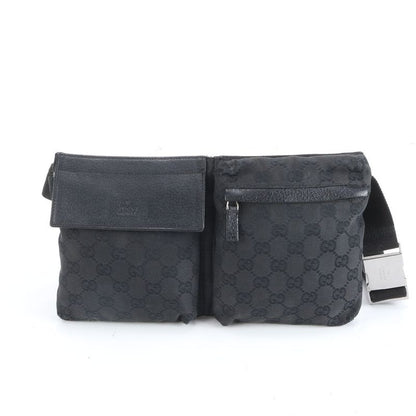 Gucci GG Canvas 28566 Leather 2WAY Body Bag Crossbody Waist Pouch Shoulder