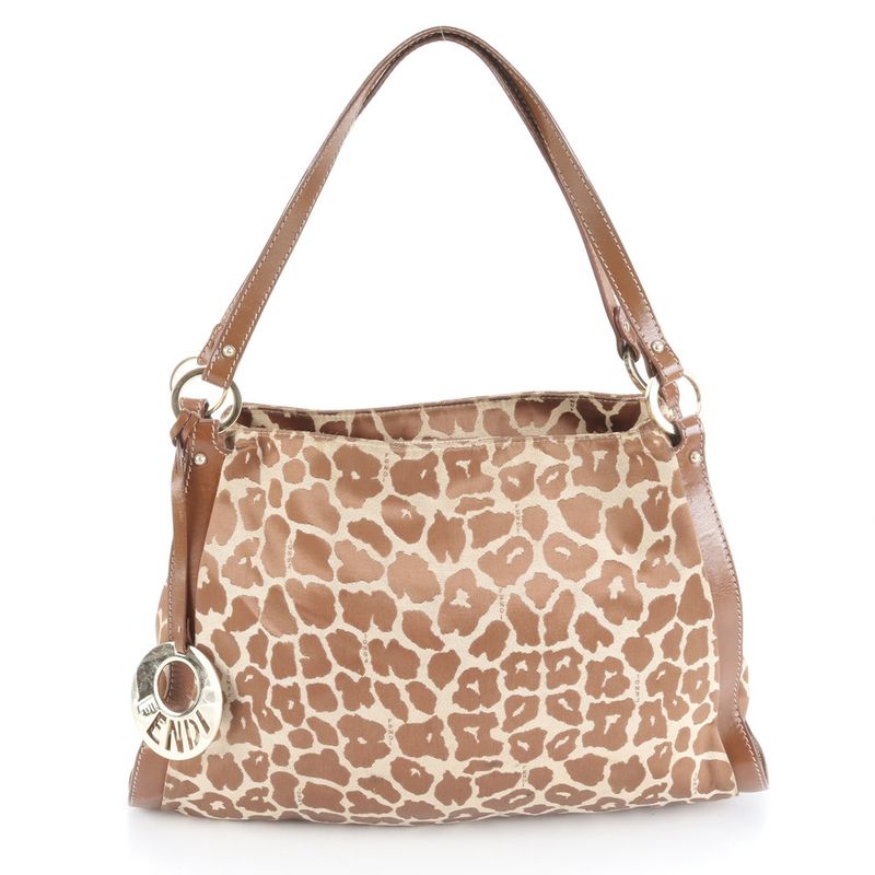 Fendi Leopard Pattern 8br652-ao8 Leather Nylon Tote Bag Shoulder Hand Ladies