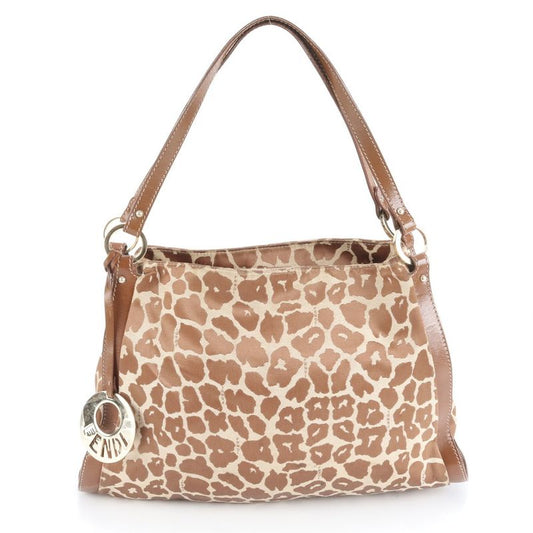 Fendi Leopard Pattern 8br652-ao8 Leather Nylon Tote Bag Shoulder Hand Ladies