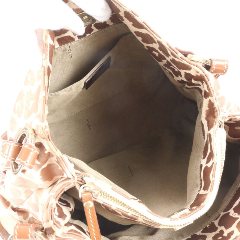 Fendi Leopard Pattern 8br652-ao8 Leather Nylon Tote Bag Shoulder Hand Ladies