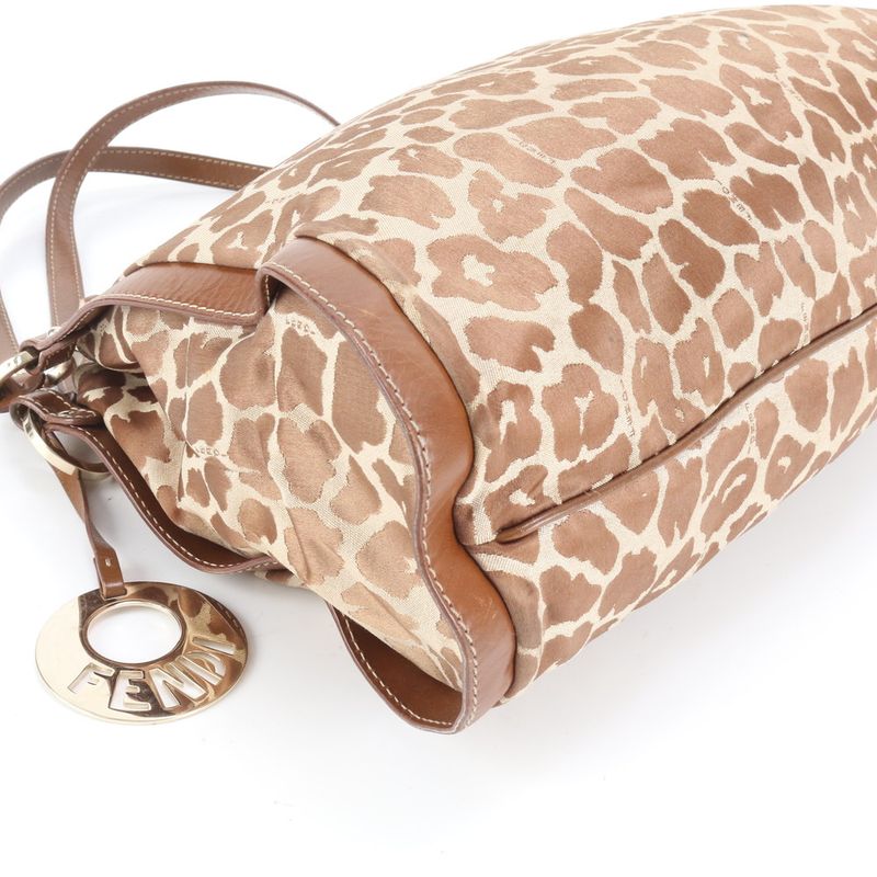 Fendi Leopard Pattern 8br652-ao8 Leather Nylon Tote Bag Shoulder Hand Ladies