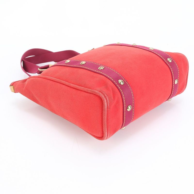 Louis Vuitton Antigua Cabas MM Rouge M40034 Leather Canvas Tote Bag Shoulder
