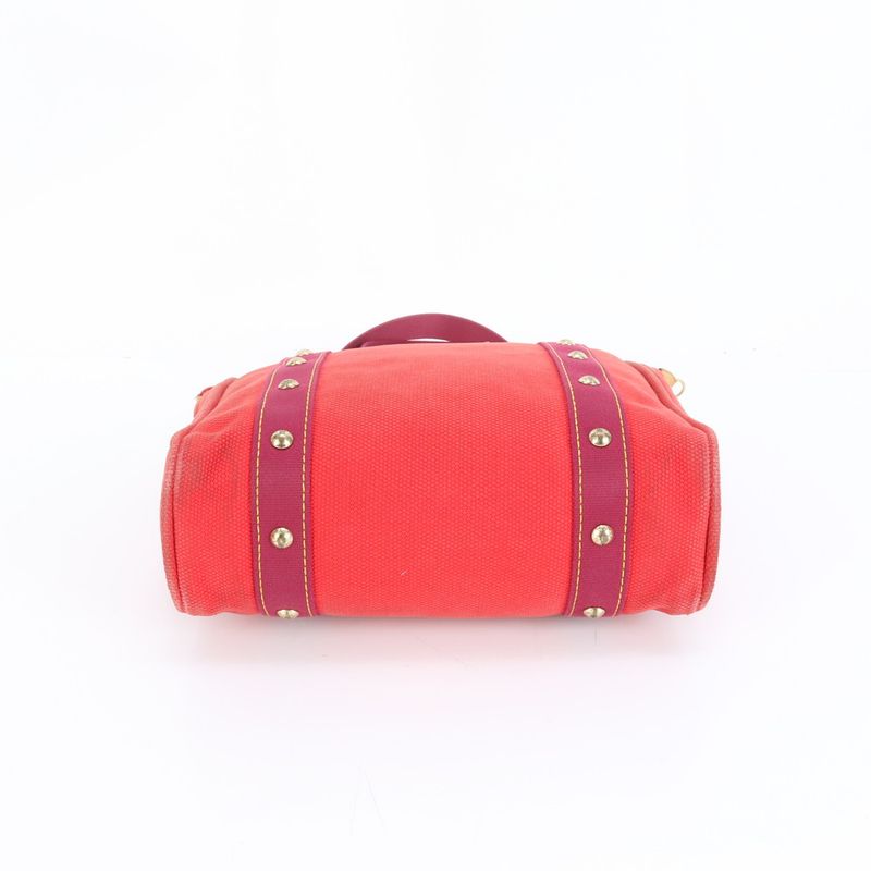 Louis Vuitton Antigua Cabas MM Rouge M40034 Leather Canvas Tote Bag Shoulder