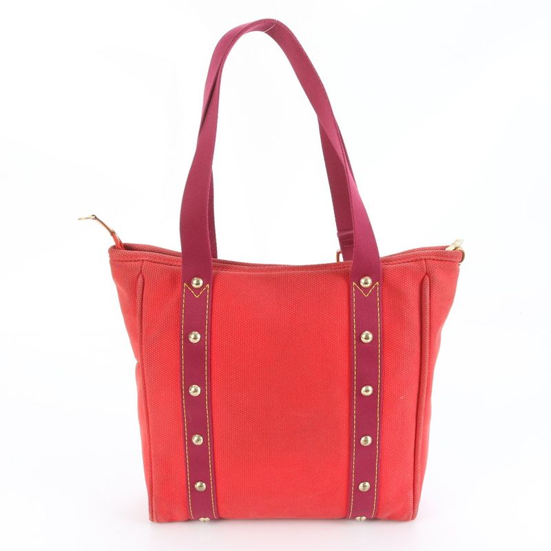 Louis Vuitton Antigua Cabas MM Rouge M40034 Leather Canvas Tote Bag Shoulder