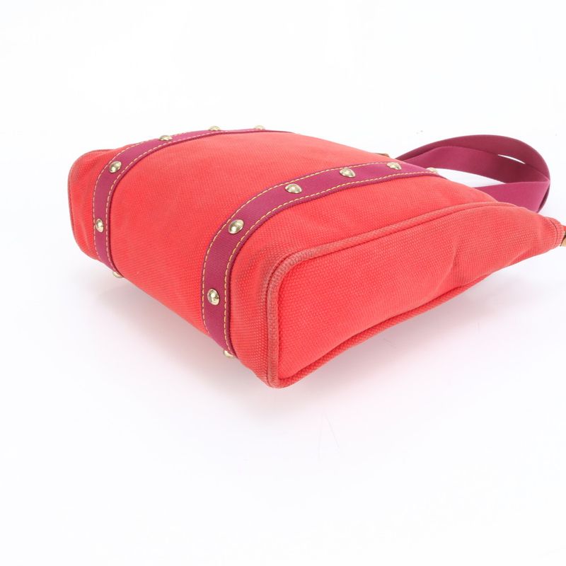 Louis Vuitton Antigua Cabas MM Rouge M40034 Leather Canvas Tote Bag Shoulder