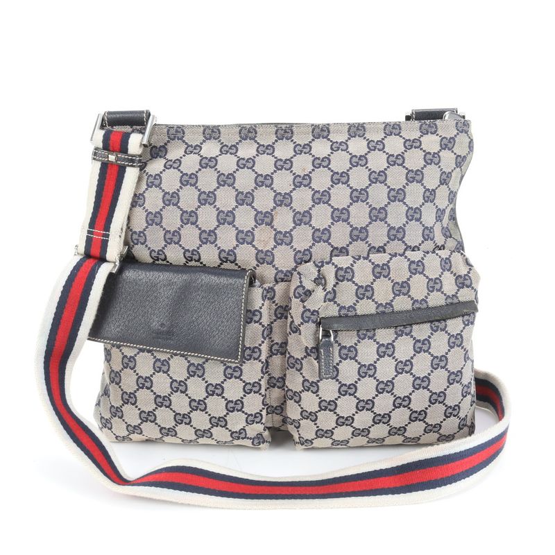 Gucci GG Canvas Sherry Line 169937 Leather Shoulder Bag Crossbody Messenger