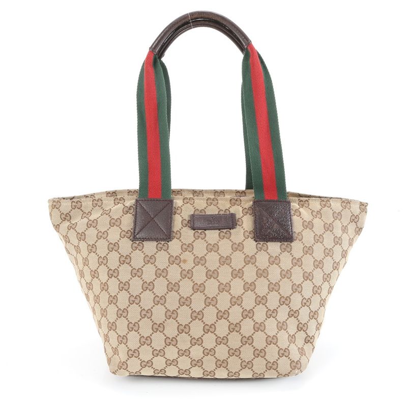 Gucci GG Canvas Sherry Line 131230 Leather Tote Bag Shoulder Hand Ladies RCM