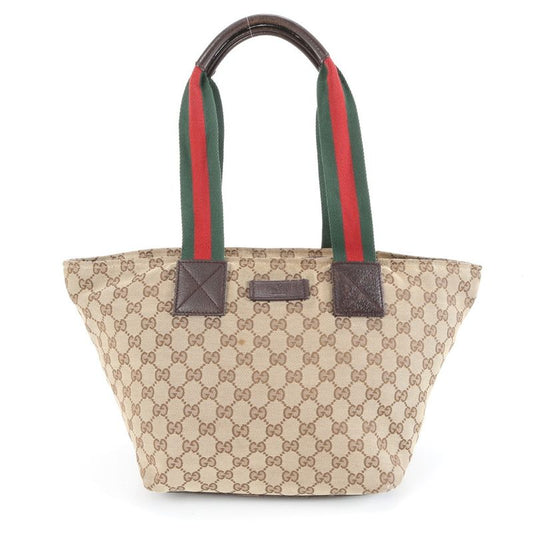 Gucci GG Canvas Sherry Line 131230 Leather Tote Bag Shoulder Hand Ladies RCM