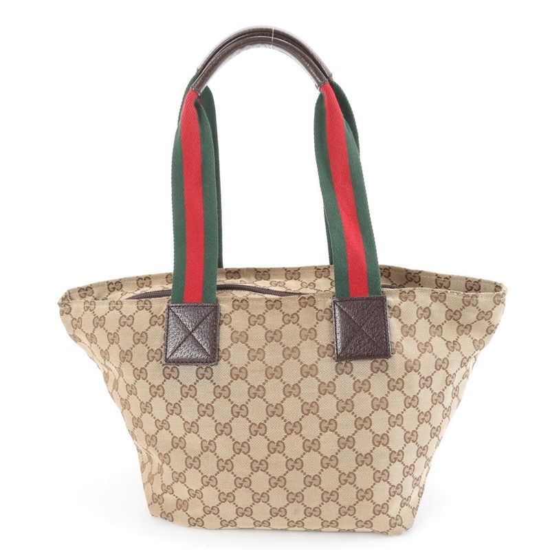 Gucci GG Canvas Sherry Line 131230 Leather Tote Bag Shoulder Hand Ladies RCM