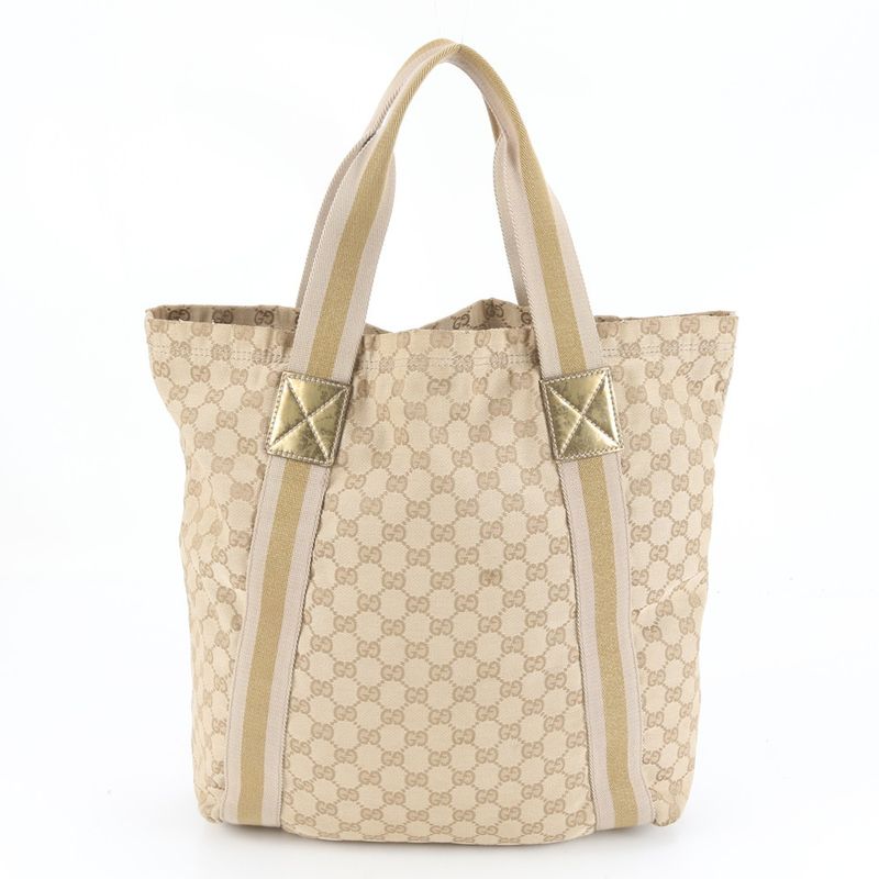 Gucci GG Canvas Sherry Line 189669 Leather Tote Bag Shoulder Beige A4 Ladies