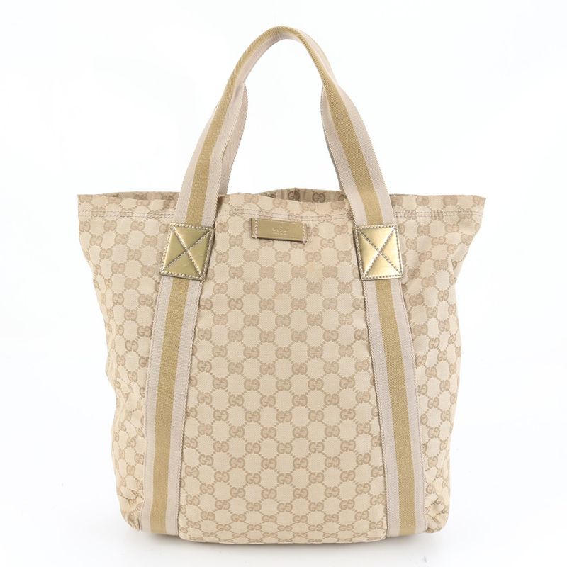 Gucci GG Canvas Sherry Line 189669 Leather Tote Bag Shoulder Beige A4 Ladies