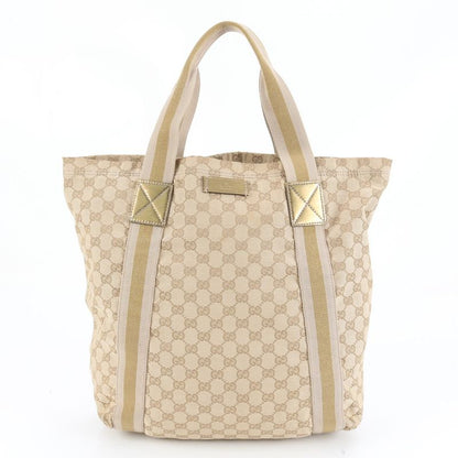 Gucci GG Canvas Sherry Line 189669 Leather Tote Bag Shoulder Beige A4 Ladies