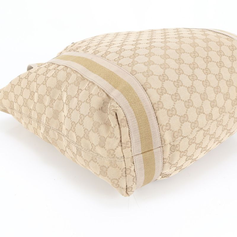 Gucci GG Canvas Sherry Line 189669 Leather Tote Bag Shoulder Beige A4 Ladies