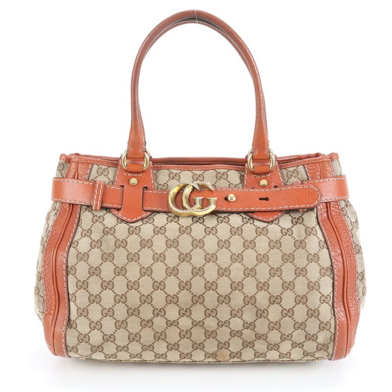 Gucci GG Canvas Running 247183 Leather Tote Bag Shoulder Hand Genuine Leather