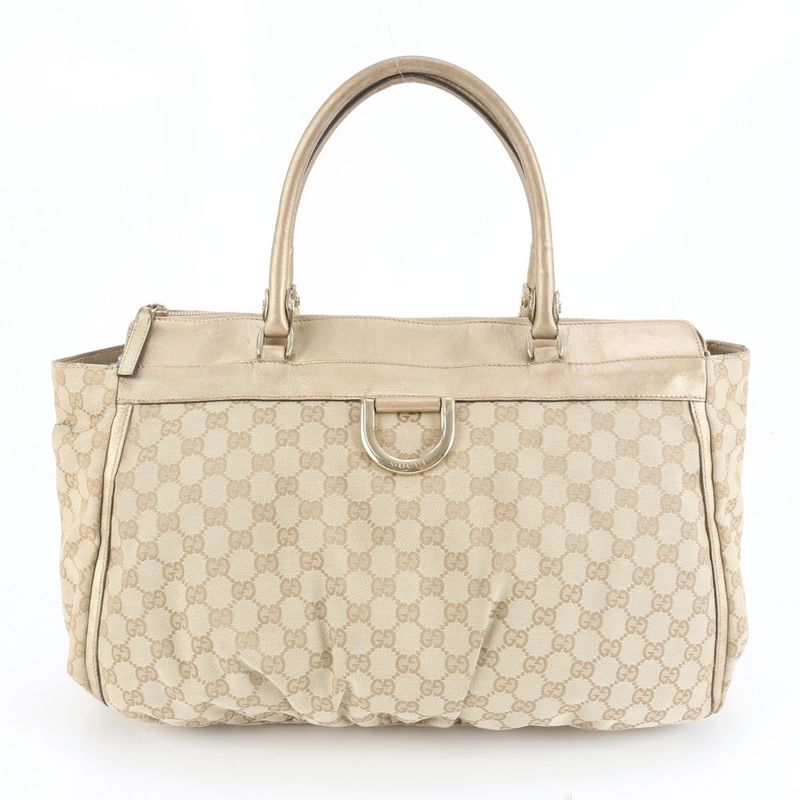 Gucci GG Canvas Abbey Beige 189931 Leather Tote Bag Shoulder Hand A4 Ladies RUM