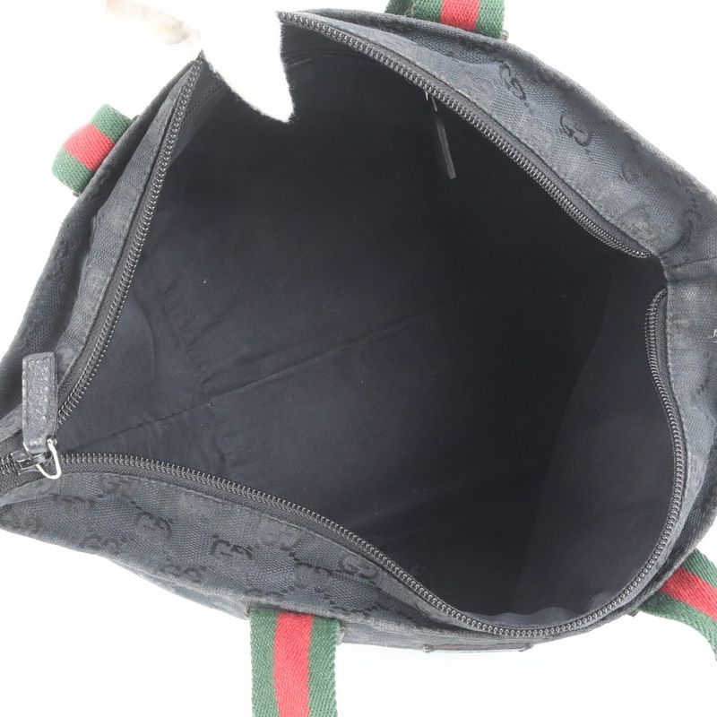 Gucci GG Canvas Sherry Line 131228 Leather Handbag Tote Black Women's RUM Df31-1