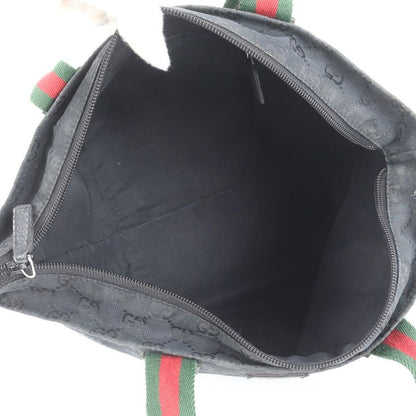 Gucci GG Canvas Sherry Line 131228 Leather Handbag Tote Black Women's RUM Df31-1
