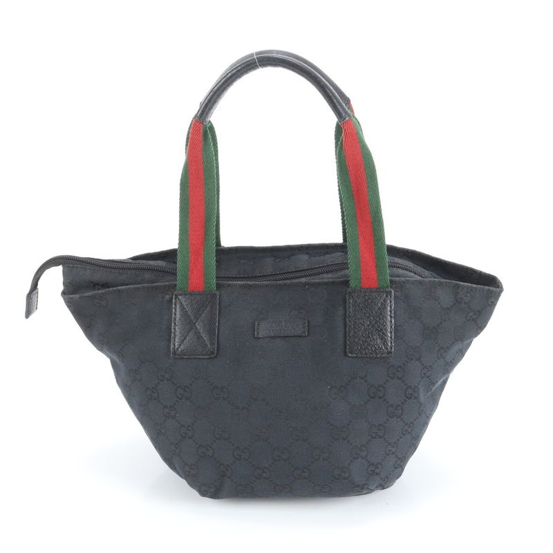 Gucci GG Canvas Sherry Line 131228 Leather Handbag Tote Black Women's RUM Df31-1