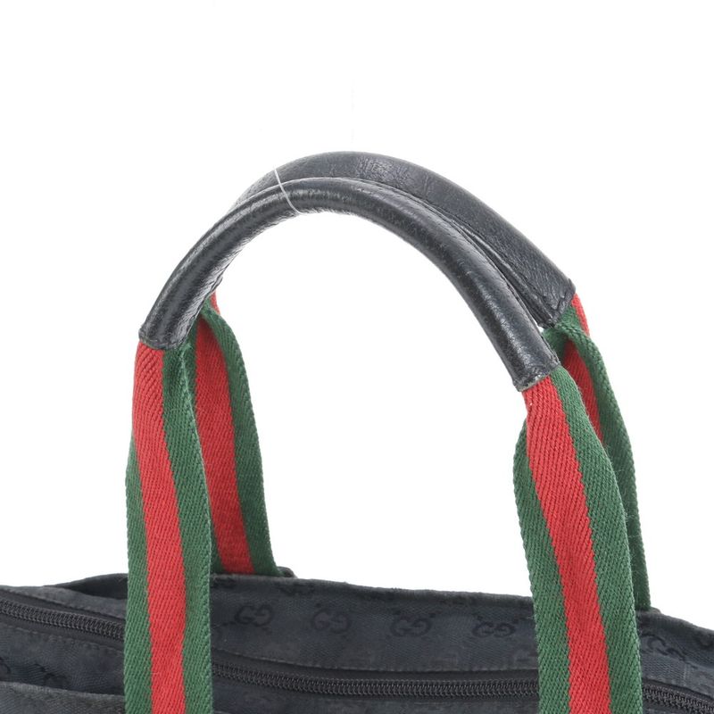 Gucci GG Canvas Sherry Line 131228 Leather Handbag Tote Black Women's RUM Df31-1