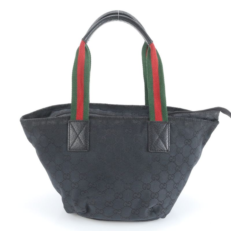 Gucci GG Canvas Sherry Line 131228 Leather Handbag Tote Black Women's RUM Df31-1