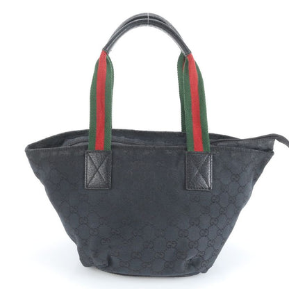 Gucci GG Canvas Sherry Line 131228 Leather Handbag Tote Black Women's RUM Df31-1
