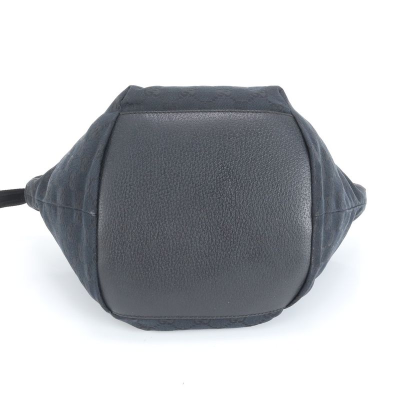 Gucci GG Canvas Sherry Line 131228 Leather Handbag Tote Black Women's RUM Df31-1