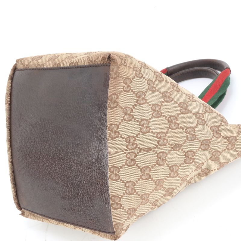 Gucci GG Canvas Sherry Line 131228 Leather Tote Bag Shoulder Hand Ladies ECE