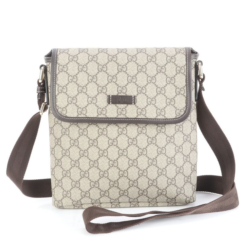 Gucci GG Supreme 223666 Leather Shoulder Bag Crossbody Messenger Brown Men's