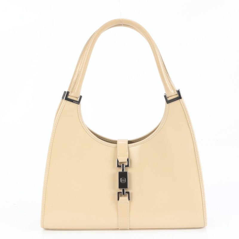 Gucci Jackie 002 1067 Leather Tote Bag Shoulder Hand Beige Silver Hardware