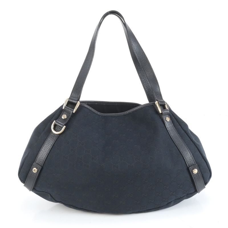 Gucci GG Canvas Abbey 130736 Leather Tote Bag Shoulder Hand Black Ladies ECE
