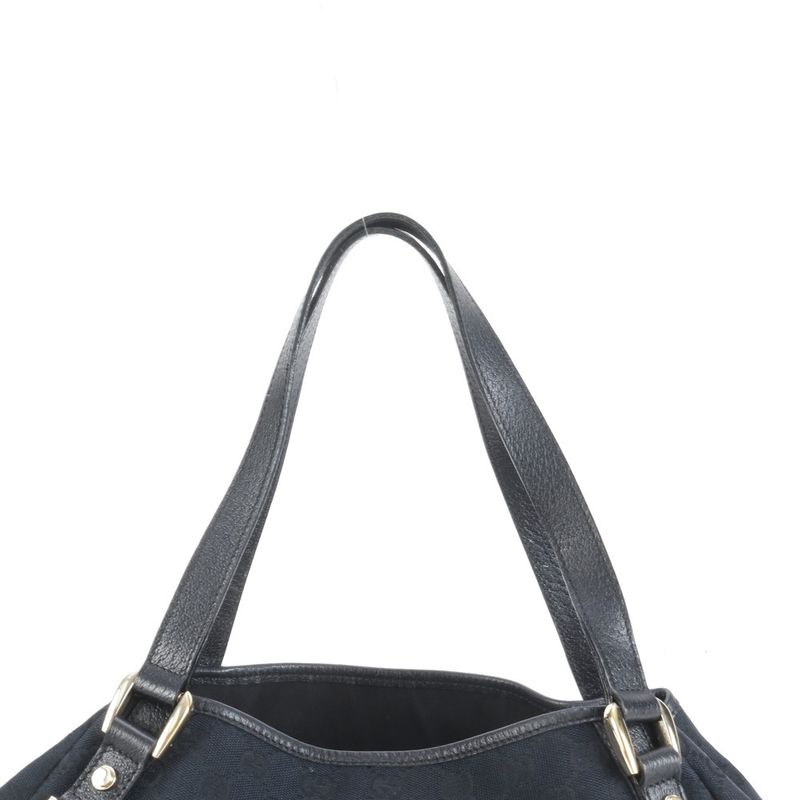 Gucci GG Canvas Abbey 130736 Leather Tote Bag Shoulder Hand Black Ladies ECE