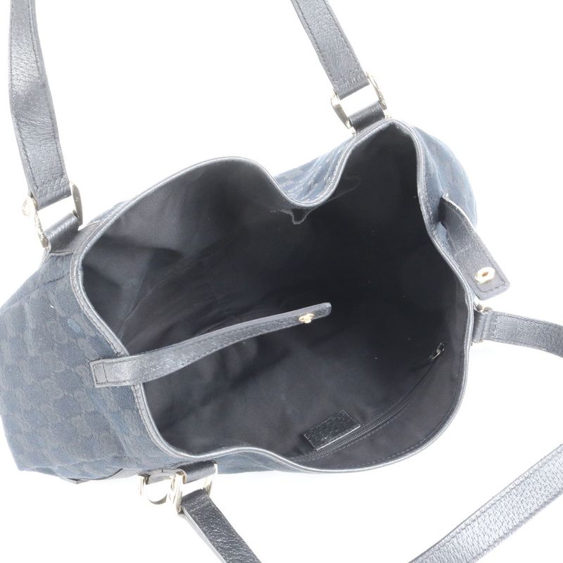 Gucci GG Canvas Abbey 130736 Leather Tote Bag Shoulder Hand Black Ladies ECE