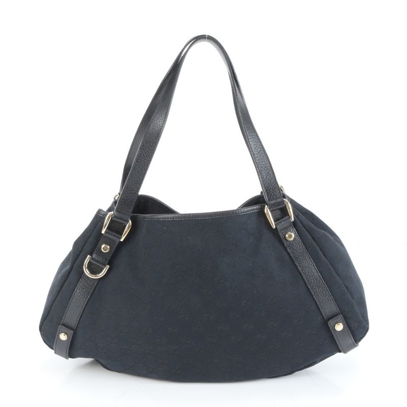 Gucci GG Canvas Abbey 130736 Leather Tote Bag Shoulder Hand Black Ladies ECE
