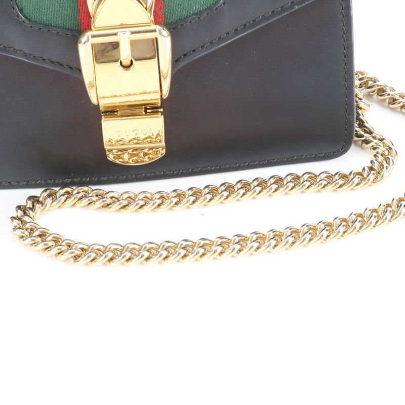 Gucci Sylvie 431666 Leather Chain Shoulder Bag Crossbody Black Tote Ladies ECE