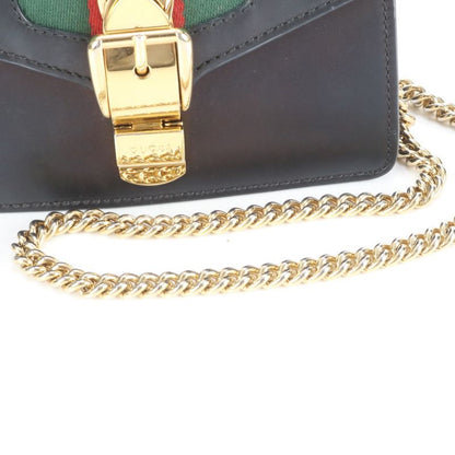 Gucci Sylvie 431666 Leather Chain Shoulder Bag Crossbody Black Tote Ladies ECE