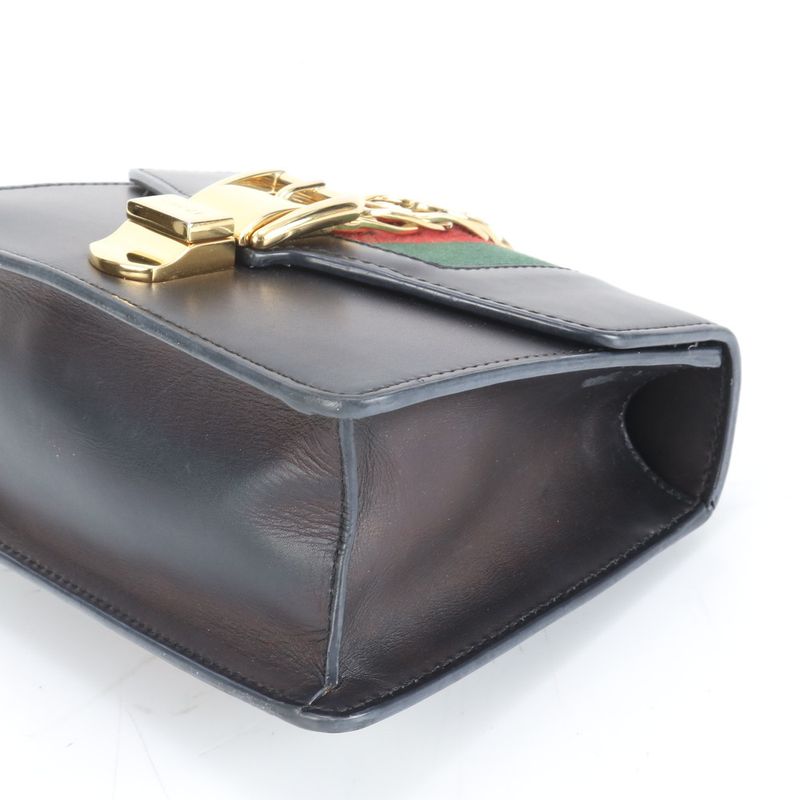 Gucci Sylvie 431666 Leather Chain Shoulder Bag Crossbody Black Tote Ladies ECE