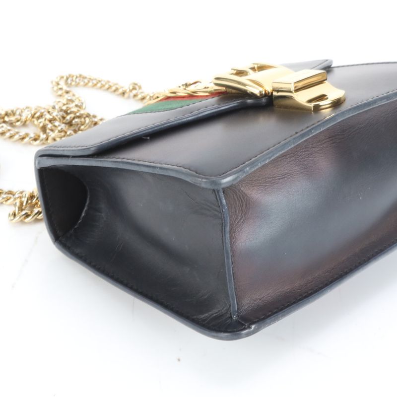Gucci Sylvie 431666 Leather Chain Shoulder Bag Crossbody Black Tote Ladies ECE
