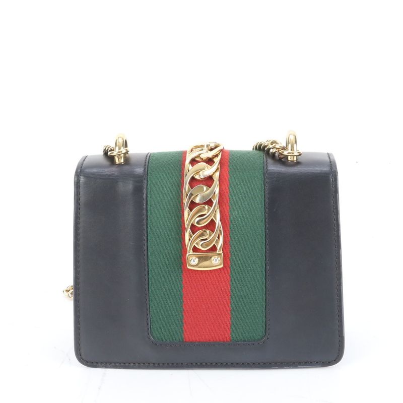 Gucci Sylvie 431666 Leather Chain Shoulder Bag Crossbody Black Tote Ladies ECE