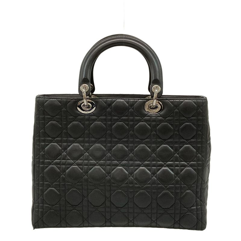 DIOR Christian Dior Handbag Lady Dior Large Bag Black Silver Hardware Lambskin