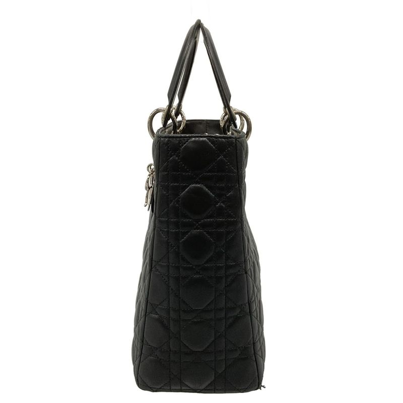DIOR Christian Dior Handbag Lady Dior Large Bag Black Silver Hardware Lambskin