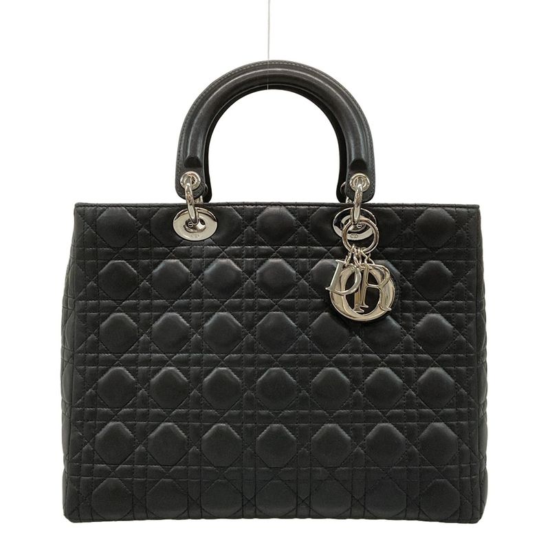 DIOR Christian Dior Handbag Lady Dior Large Bag Black Silver Hardware Lambskin